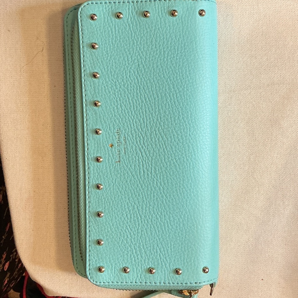 Kate Spade Aqua Studded Zip Wallet